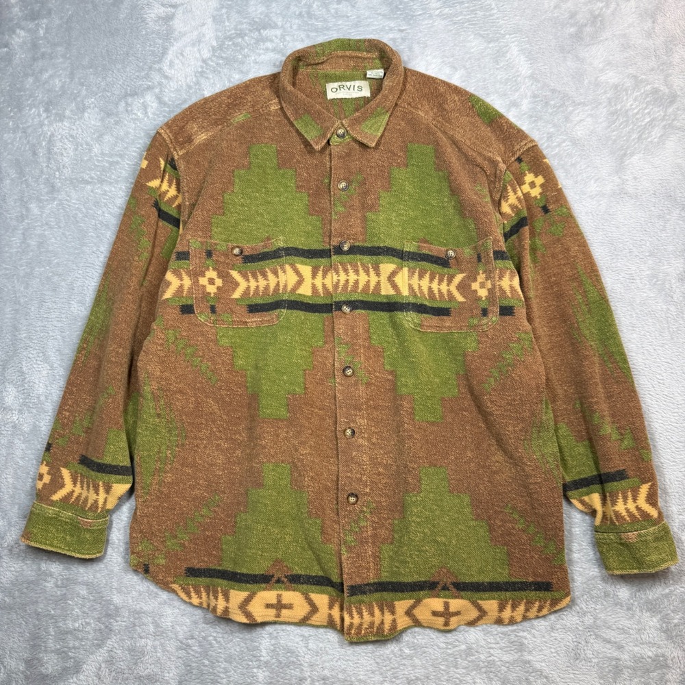 Vintage Orvis Aztec Southwestern Button Down Mens L Brown Shacket Western 90s
